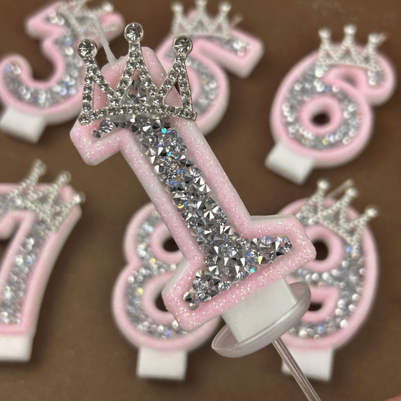 Soy Wax - Lilin Digital 0-9 Pink Silver Rhinestone